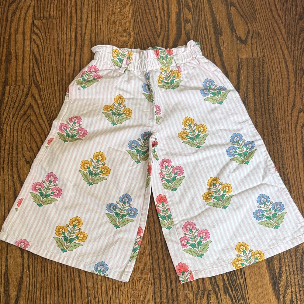 Mini Boden pink Floral elastic waist wide leg pant